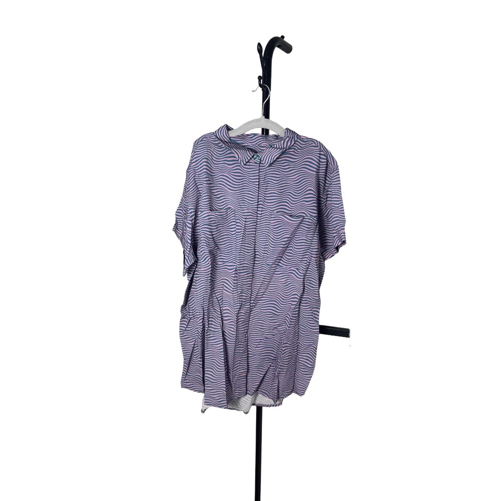 Wildfang‎ Essential Button Up Shirt Wavy Pink Blue Rayon Top Womens Size XL NWT